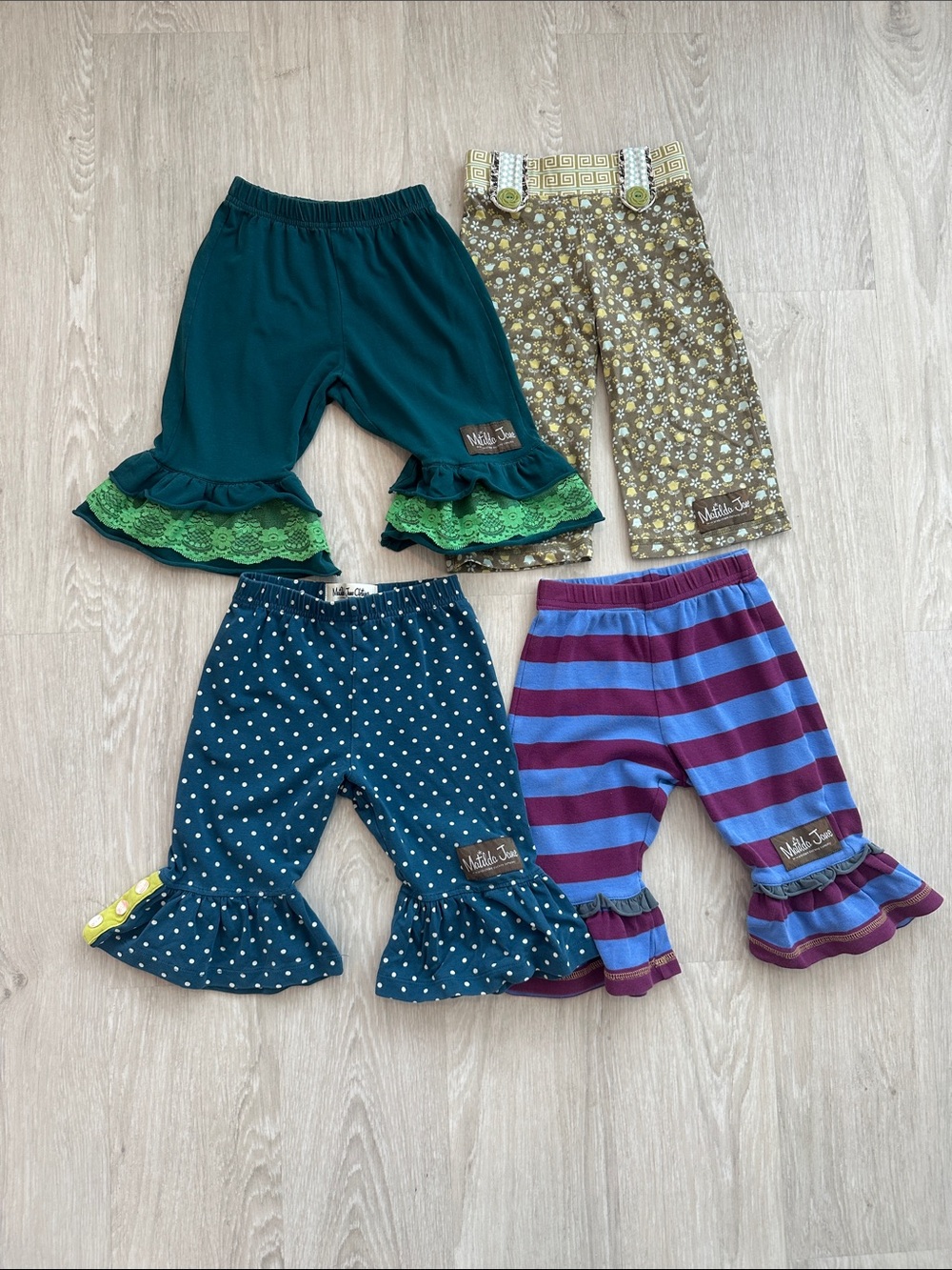 Matilda Jane Girls' Ruffle Pants Bundle - Teal, Navy, Olive, Purple